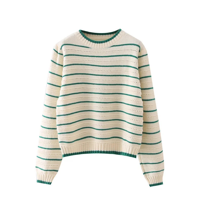 

ZA 2021 autumn new women's clothing fashion all-match casual European and American style striped round neck sweater