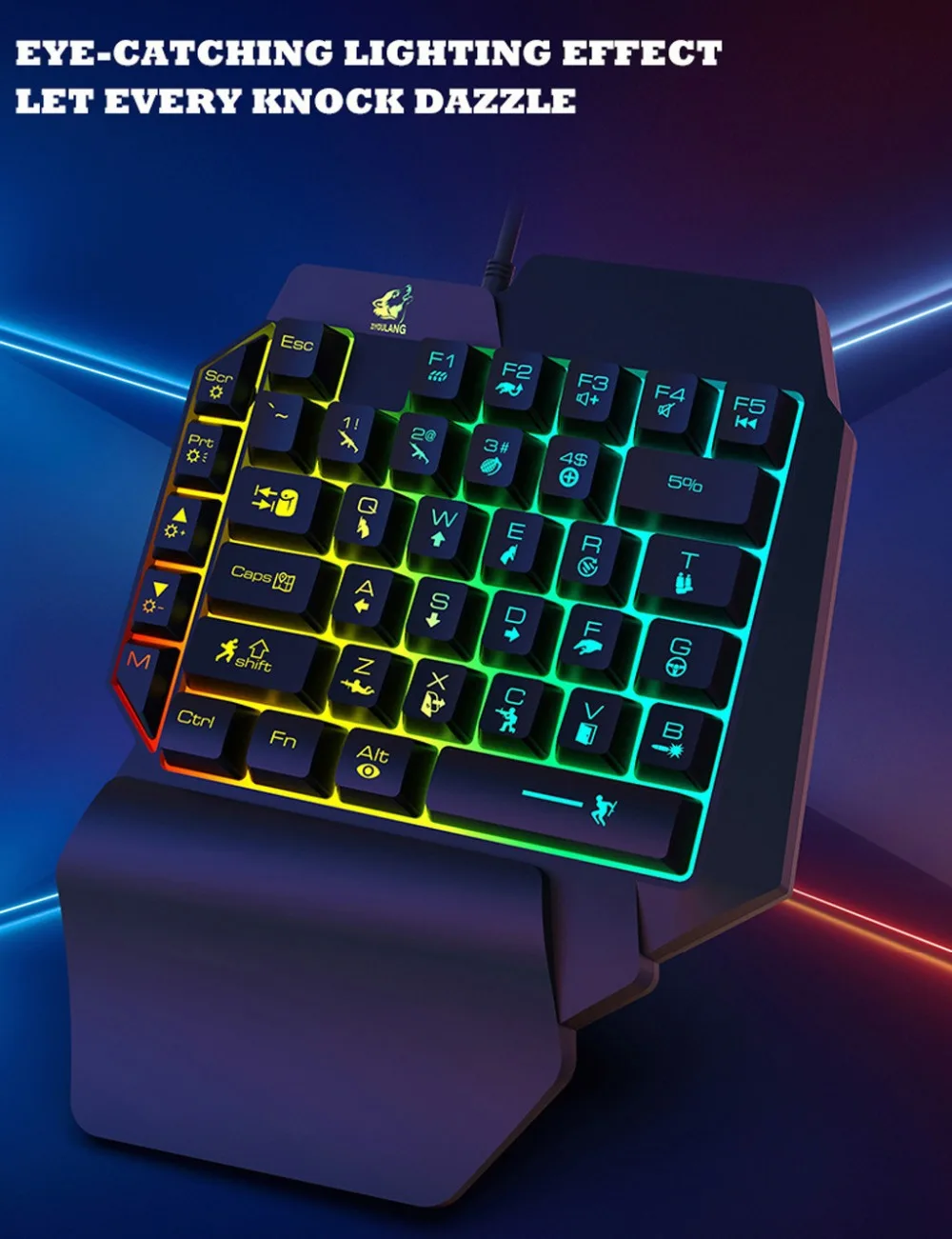 Игровая клавиатура T15 Проводная игровая клавиатура с светодиодный подсветкой 39 клавиш Одноручная мембранная клавиатура игровая Проводная клавиатура teclado