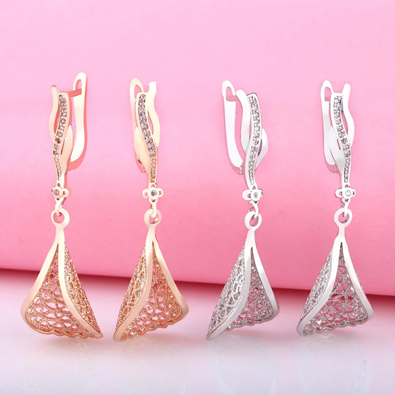 Модные полые Длинные серьги из 585 золота с камнями ювелирные изделия вечерние