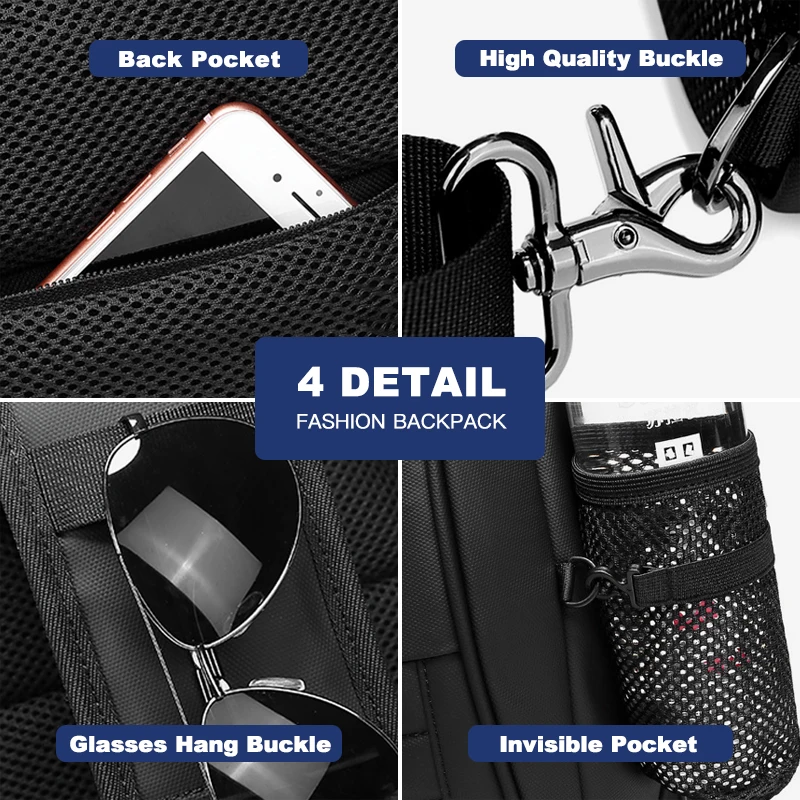 Многофункциональная мужская сумка через плечо OZUKO с USB зарядкой повседневный