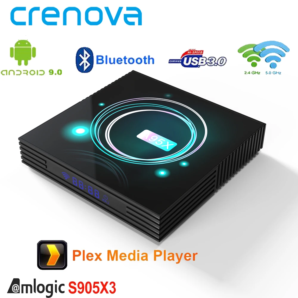 ТВ приставка Crenova Android 9 0 A95XF3 Slim Amlogic S905X3 2 4G/5G WiFi декодирование 8K до 4K Поддержка Plex