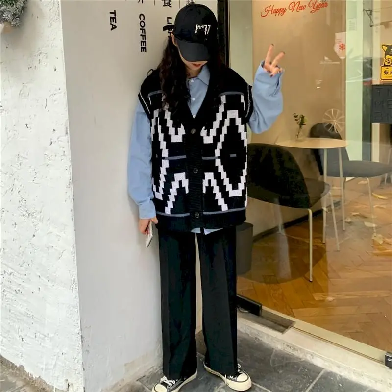 Вязаный жилет в стиле ретро с V-образным вырезом Осень-зима новый стиль Женский