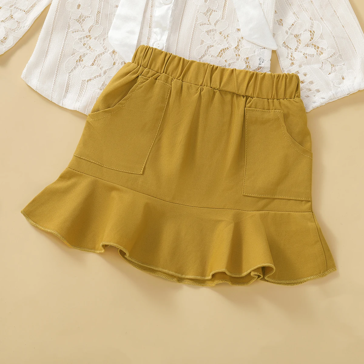 Детская кружевная желтая рубашка с оборками и мини-юбка 2 шт./комплект | Мать
