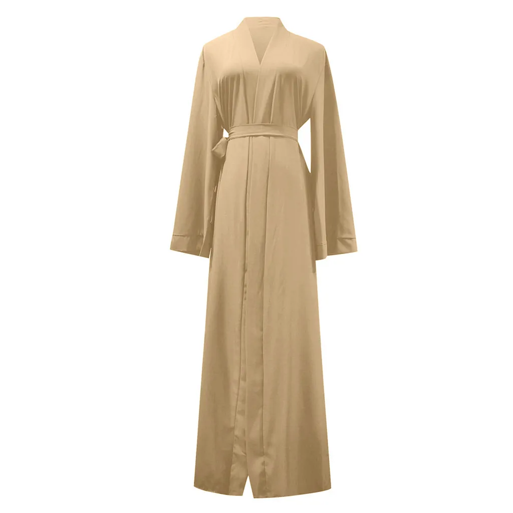 Beige KANCOOLD абайя Дубай мусульманское платье кафтан кимоно Бангладеш халат мусульманская одежда мусульманский кафтан турецкий ОАЭ подарок - Цвет: Beige