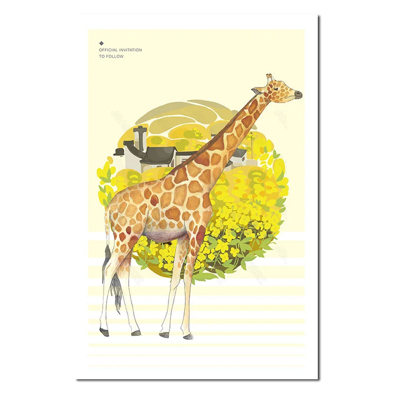 

Giraffe and Black Ox Design In The Grass Scandinavian Style English Background Decorative Painting Living Room Wall Decorative