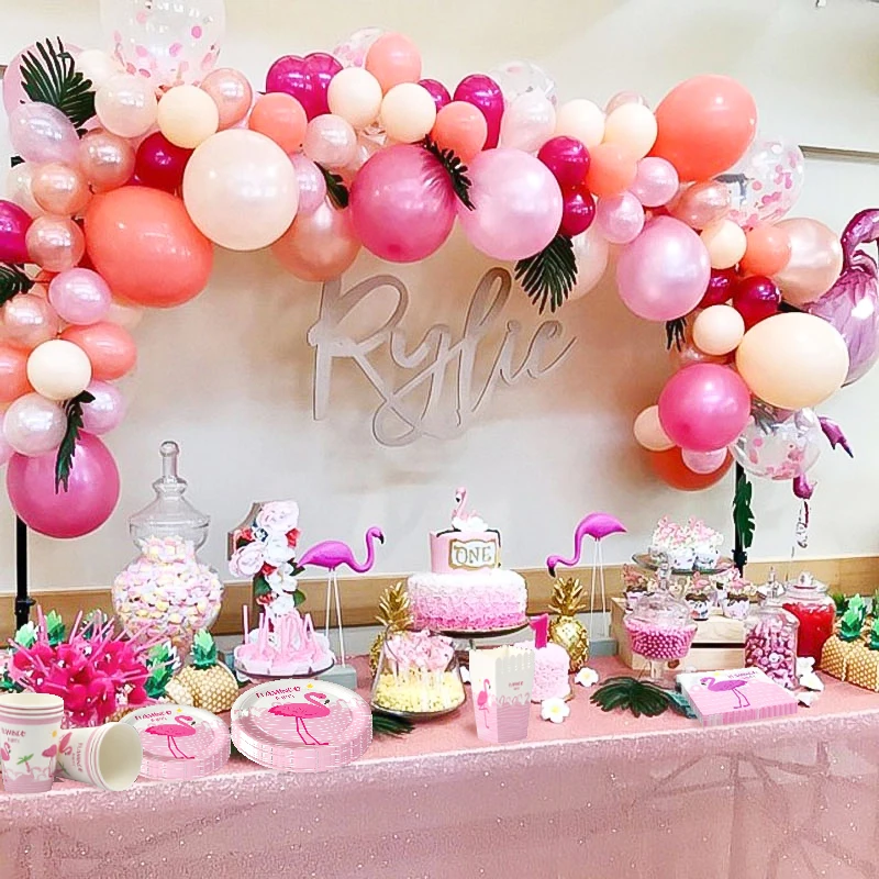 Розовые Фламинго вечерние украшения для дня рождения и бумажные тарелки с