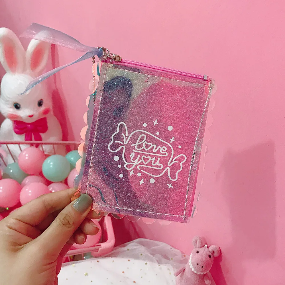 Милый кошелек для монет из искусственной кожи с лазерным рисунком женский