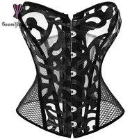 black white see through corselet sexy women hollow out bustier breathable slimming body shapewear mesh net translucent corset