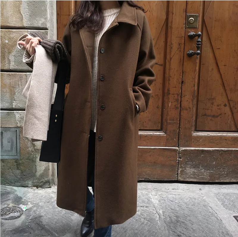 

Contracted wool single-breasted thickening leisure coat winter new han edition long warm word cashmere coat