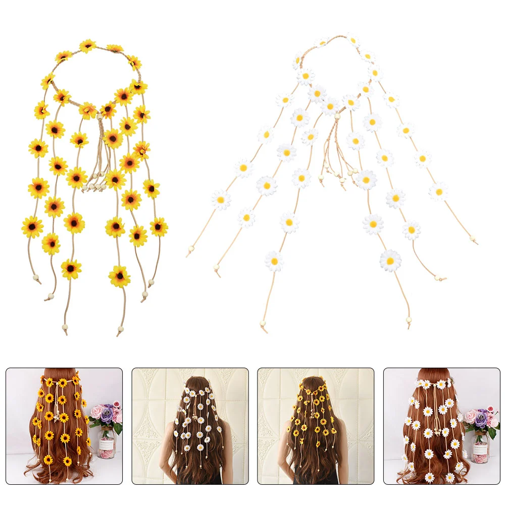 

Головной убор в богемном стиле 2 шт., имитация подсолнуха, повязка на голову с маргариткой