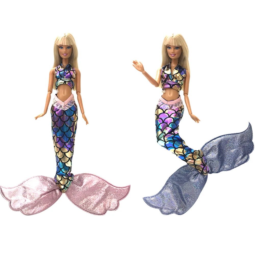 NK 2 шт./компл. Красочная Одежда русалки для куклы Барби бюстгальтер и юбка рыбий