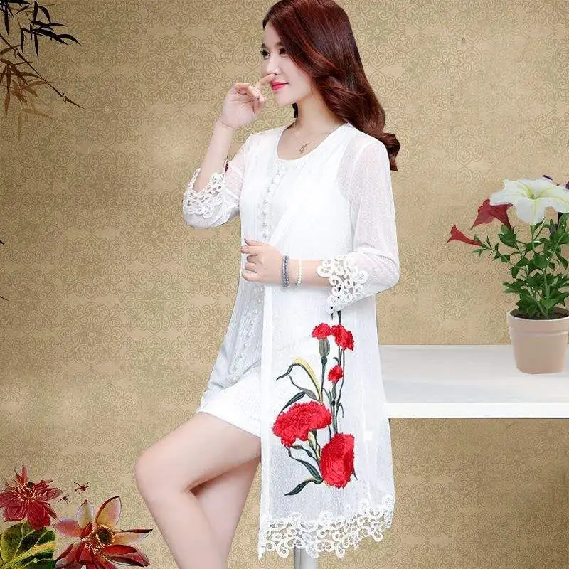 

Embroidery Jacket Cardigan Plus Size Print Beach Summer Long Sleeve Thin Shirt Women Tops Blusas Mujer De Moda Vintage Y588
