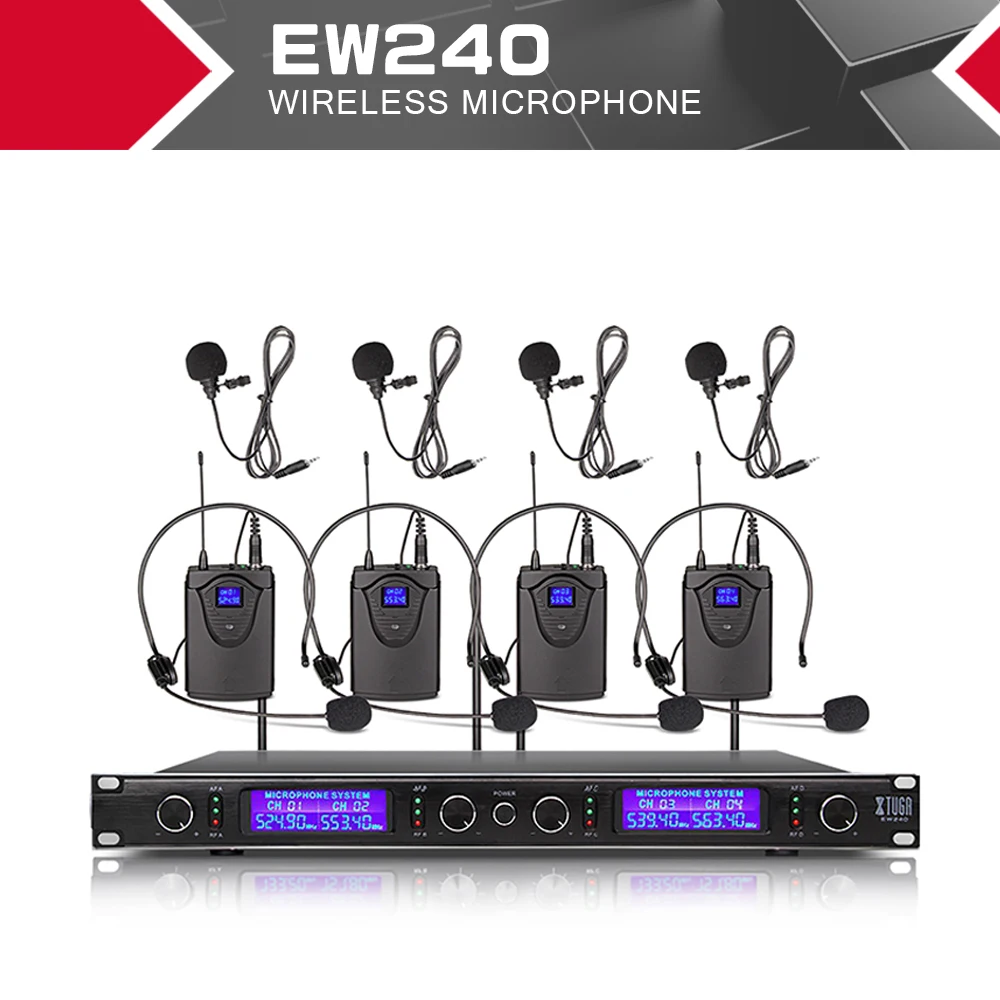 XTUGA EW240 4 канальная Беспроводная система караоке микрофонов UHF беспроводной