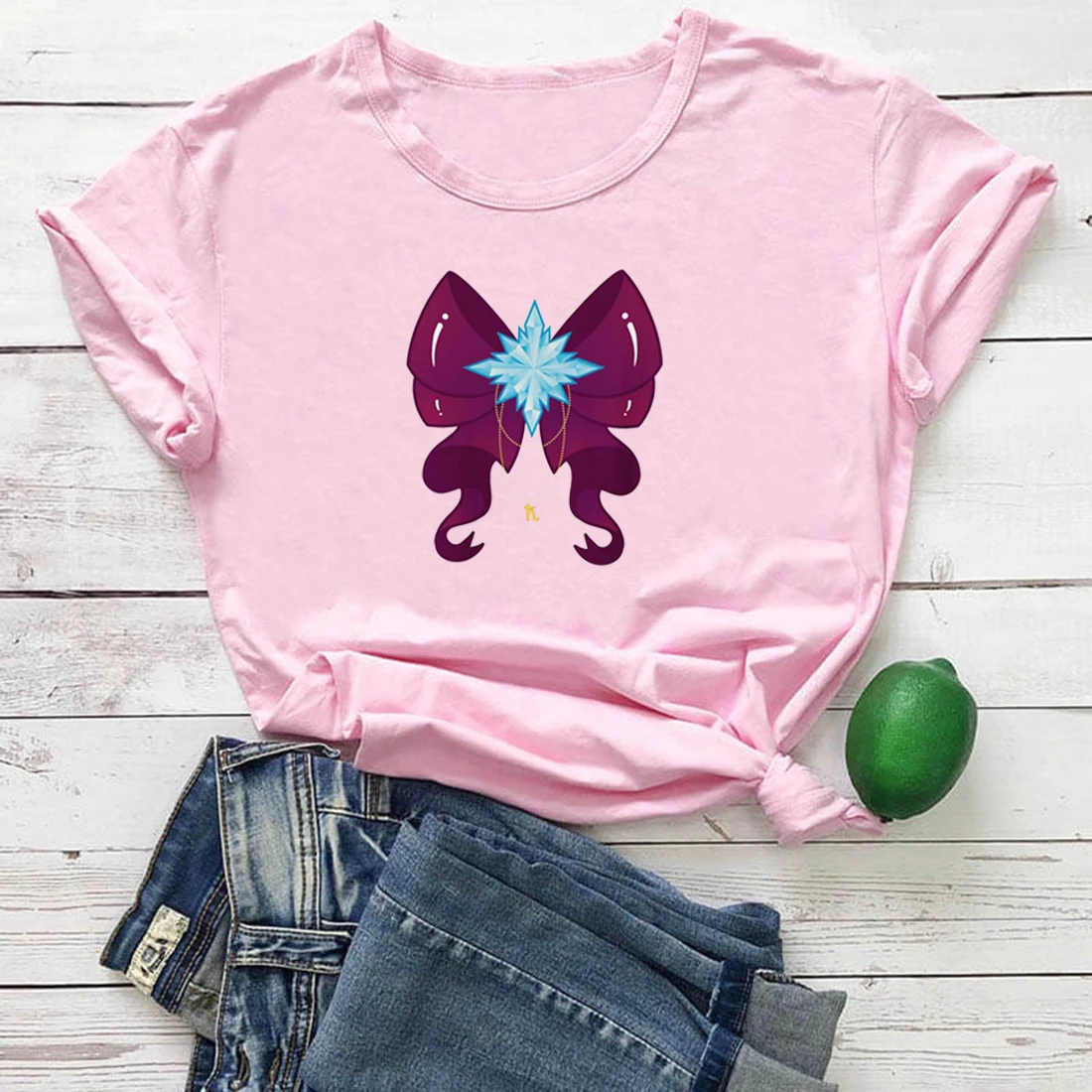 

Женская футболка с милым бантом, модная футболка с милым графическим принтом, женская футболка с круглым вырезом, модные женские футболки, женская черная Повседневная футболка