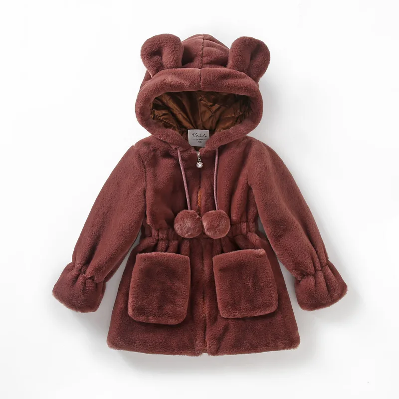 Пальто с мехом для девочек зимнее утепленное пальто кроличьими ушками новая