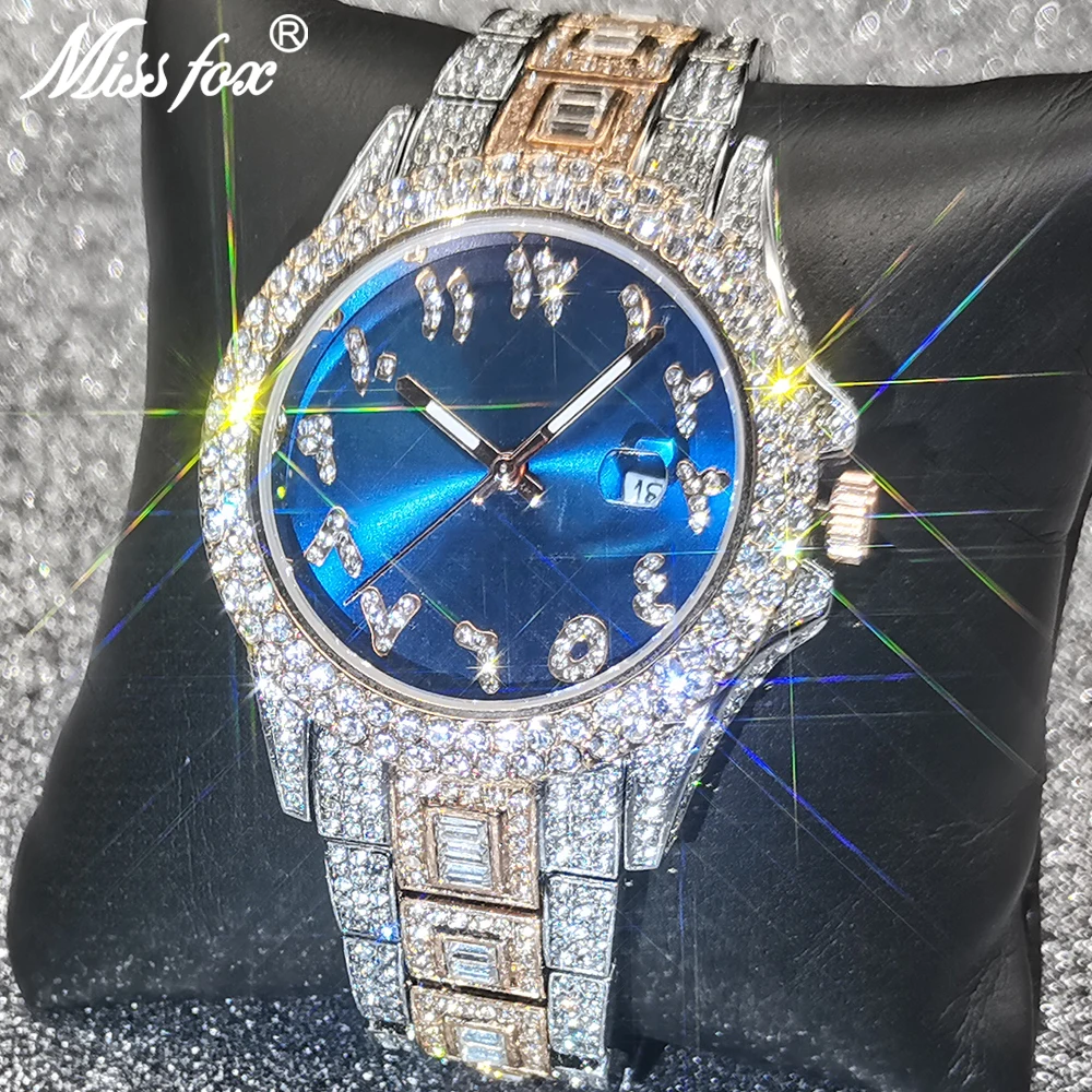 

MISSFOX Blue Watches Men Luxury Brand Big Dial Watch Luxurious Diamond Classic Elegant Large Women's Wrist Watches Dropshipping