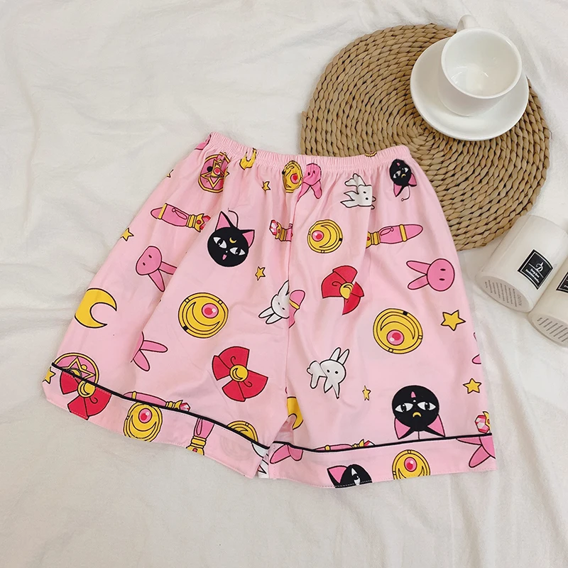 

Cute Sailor Moon Print Women Pajamas Sets Summer Short Sleeve Cotton Sleepwear Pink Pijama Mujer Female Nightsuit