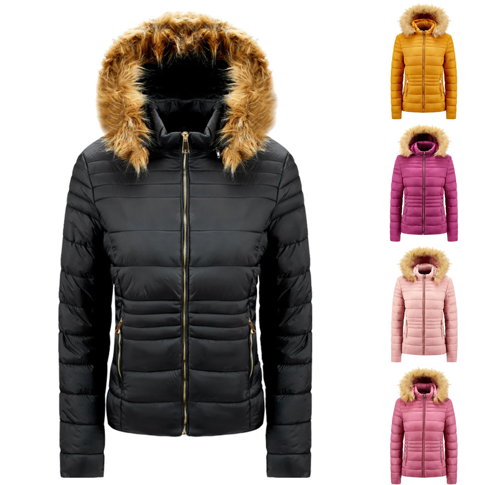

Women's down jacket Casual Cotton winter jacket Long Parkas Removable fur collar removable hat and gloves Warm female Coat