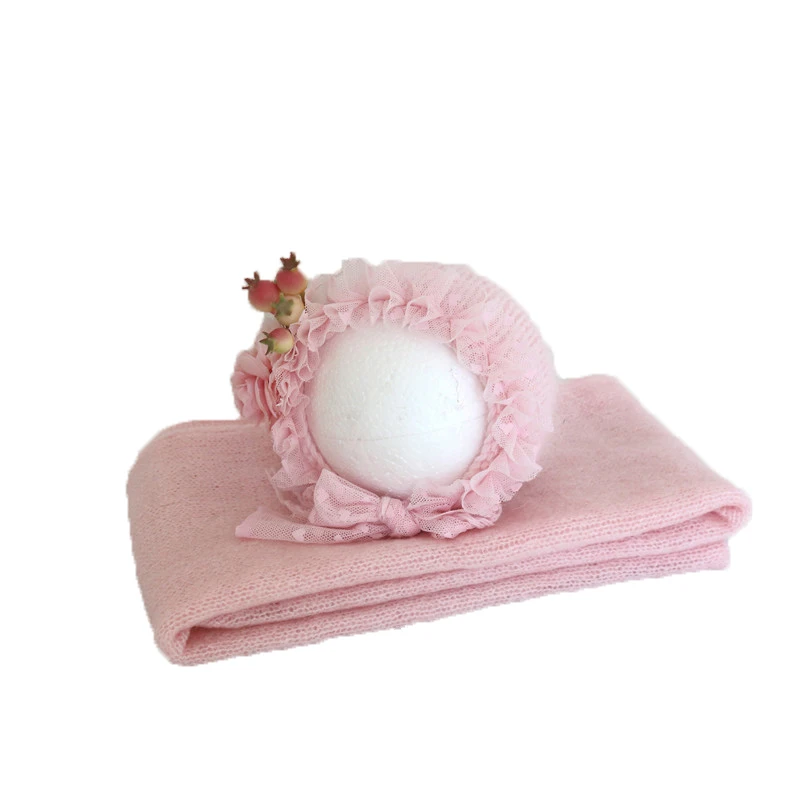 

Newborn Photography Clothing Cute Mohair Knit Flowers Hat+Wrap Set Studio Baby Photo Props Accessories Infant Swaddling Costume