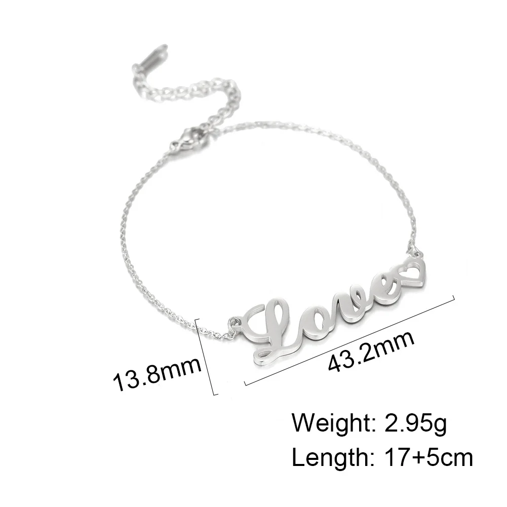 

Fishhook Love Old Word Letter Heart Rose Gold Color Bohemia Stainless Steel Gift For Woman Man Lover Bracelet Bangle Jewelry