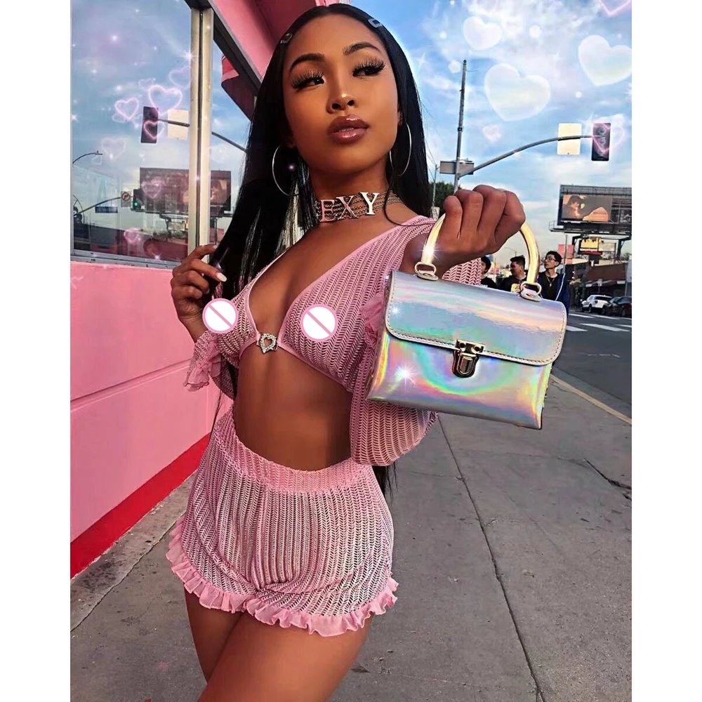 2 шт Сексуальная женская прозрачная вязанная с длинным рукавом v образный вырез в