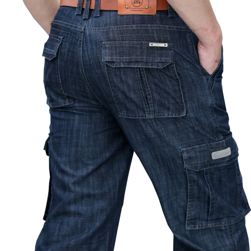 

Мужские джинсы-карго Vomint, классические свободные брюки из денима в стиле милитари, с множеством карманов, модель 38, 40, 42, V7A1J012, 2019