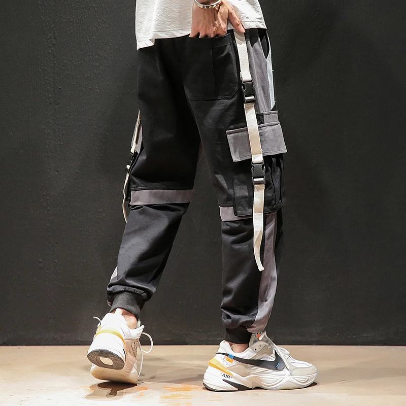 FUGOISM 2019 Autumn Joggers Men Sweatpants Cargo Pants Patchwork Striped Pure Cotton Men's Trousers Side Pockets |