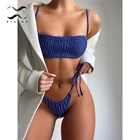 Сексуальный купальник-бандо с косичками 2021, однотонный купальник, женский купальный костюм, купальник с завязками и высоким вырезом, голубой купальный костюм, пляжный костюм