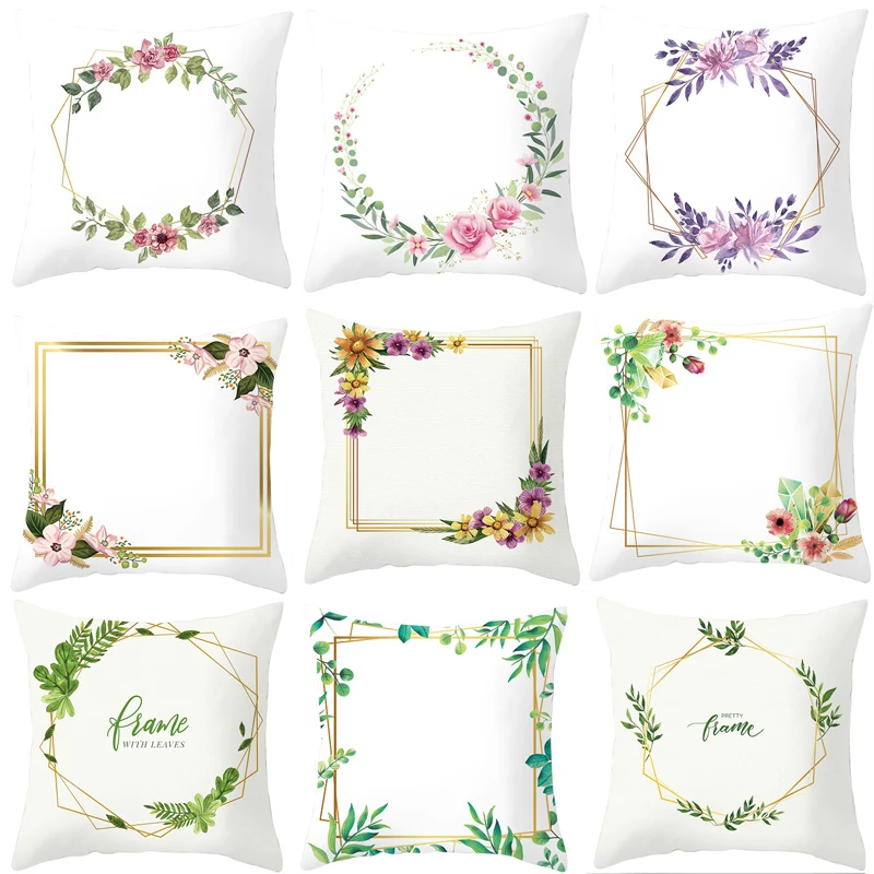 

Nordic Wreath Print Pillowcase Simple Polyester Cushion Case Floral Pillows Case Decorative Sofa Couch