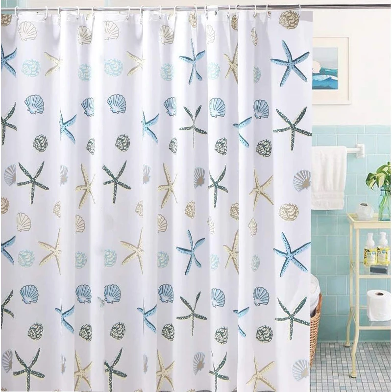 

Shower Curtain With Hooks Starfish Printing Bath Curtains Waterproof Mildew Proof PEVA Bathroom Bathtub Curtains Bath Decoration