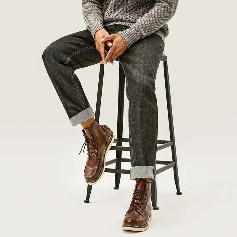 MBBCAR original West Coast Harajuku heavyweight one washed demineralised black cow Red Line Denim straight mid rise jeans 701A