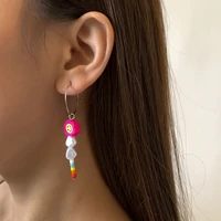 new ins ethnic colorful soft pottery smiley earrings simple rice bead dangle earrings for women girls fashion jewelry gift