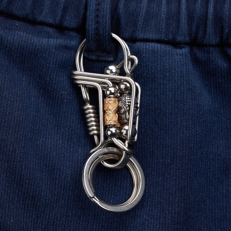 Брелок для ключей ручной работы ретро Статуя Будды из нержавеющей стали