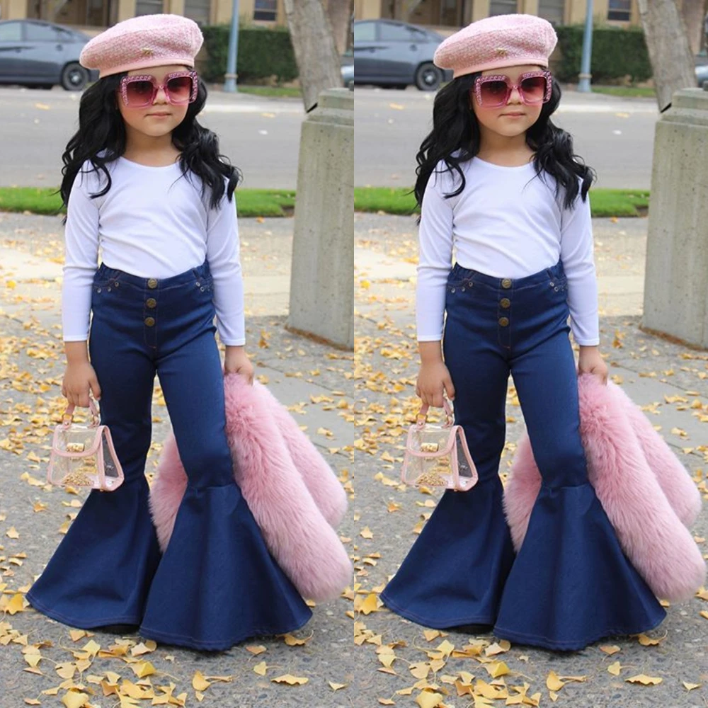 Детская одежда для маленьких девочек со штанами клеш штаны на резинке хит Цвет