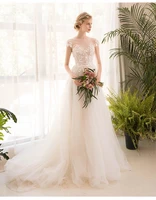 vestidos de novia 2021 boho wedding dresses a line scooptulle appliqued cheap elegant robe de mari%c3%a9e backless bridal dresses
