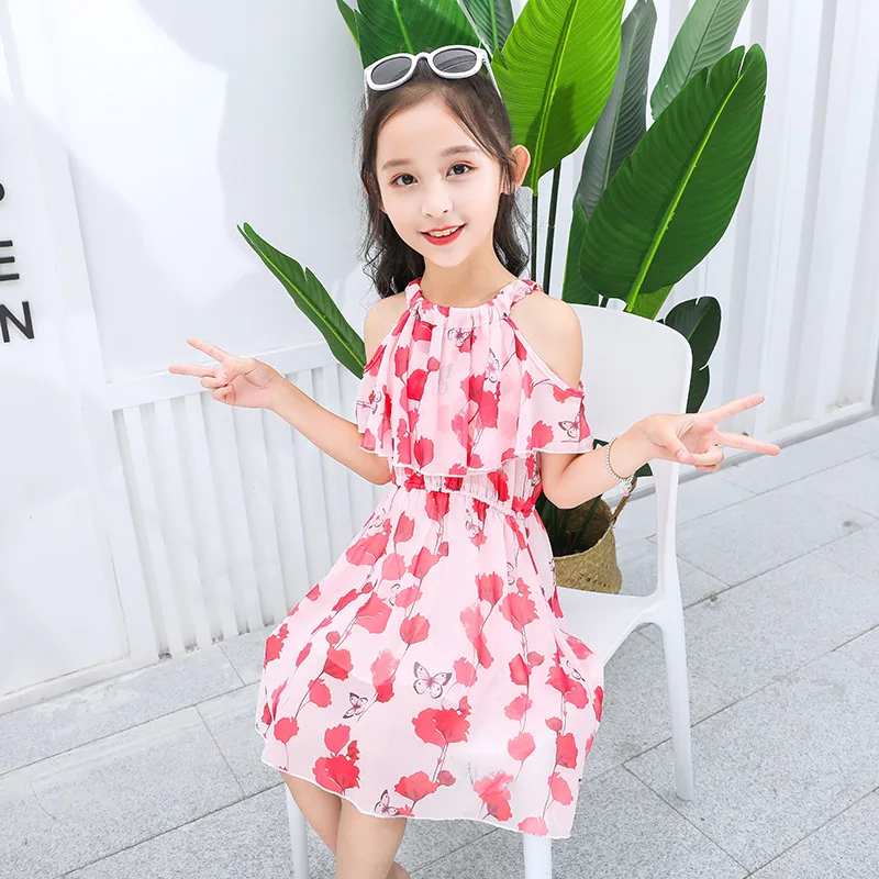 

3-14Y Teenage Kids Fashion Girls Princess Dress Floral Bohemia Beach Skirts Child New Summer Casual Off-Shoulder Girl Clothing