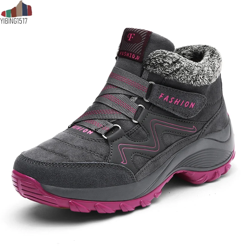 2019 г. Зимние женские зимние ботинки Теплые ботильоны с толстой подошвой