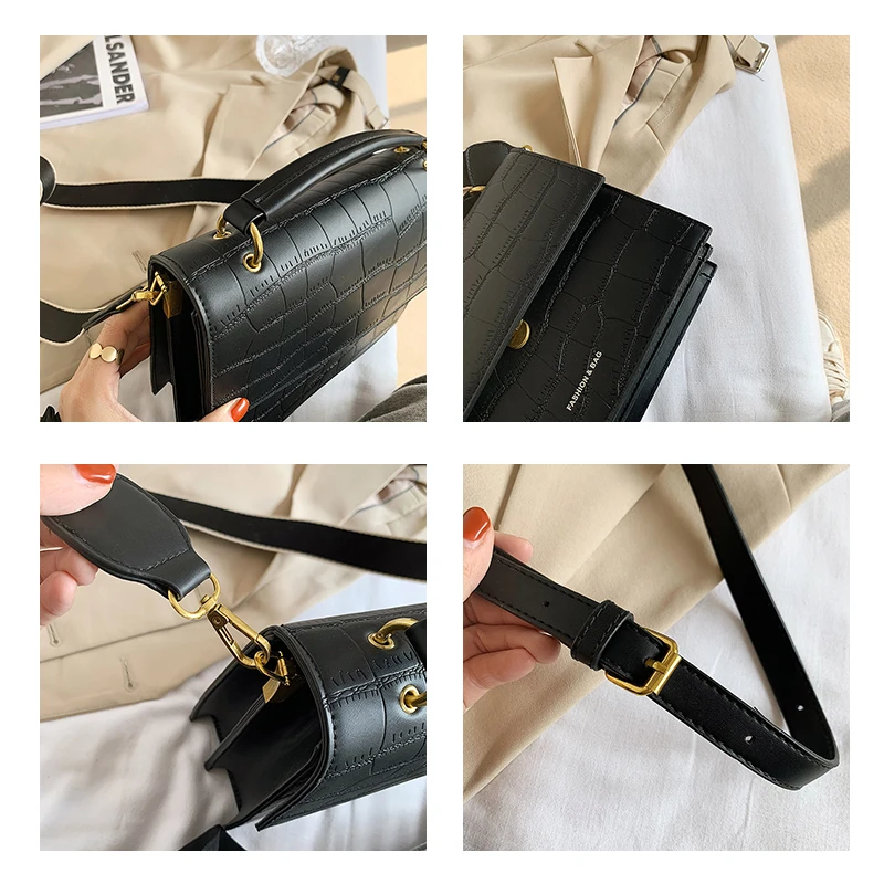 

Fashion Solid Color Crocodile Pattern Shoulder Bag PU Leather Small Square Bag Light And Simple Female Daily Messenger Bags