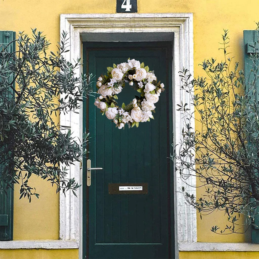 

Белая цветочная гирлянда с пионами, подвеска для двери с круглыми листьями, украшение для вечеринки, настенные аксессуары для двери