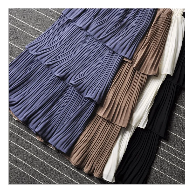 Юбка женская плиссированная с завышенной талией модная шифоновая длинная