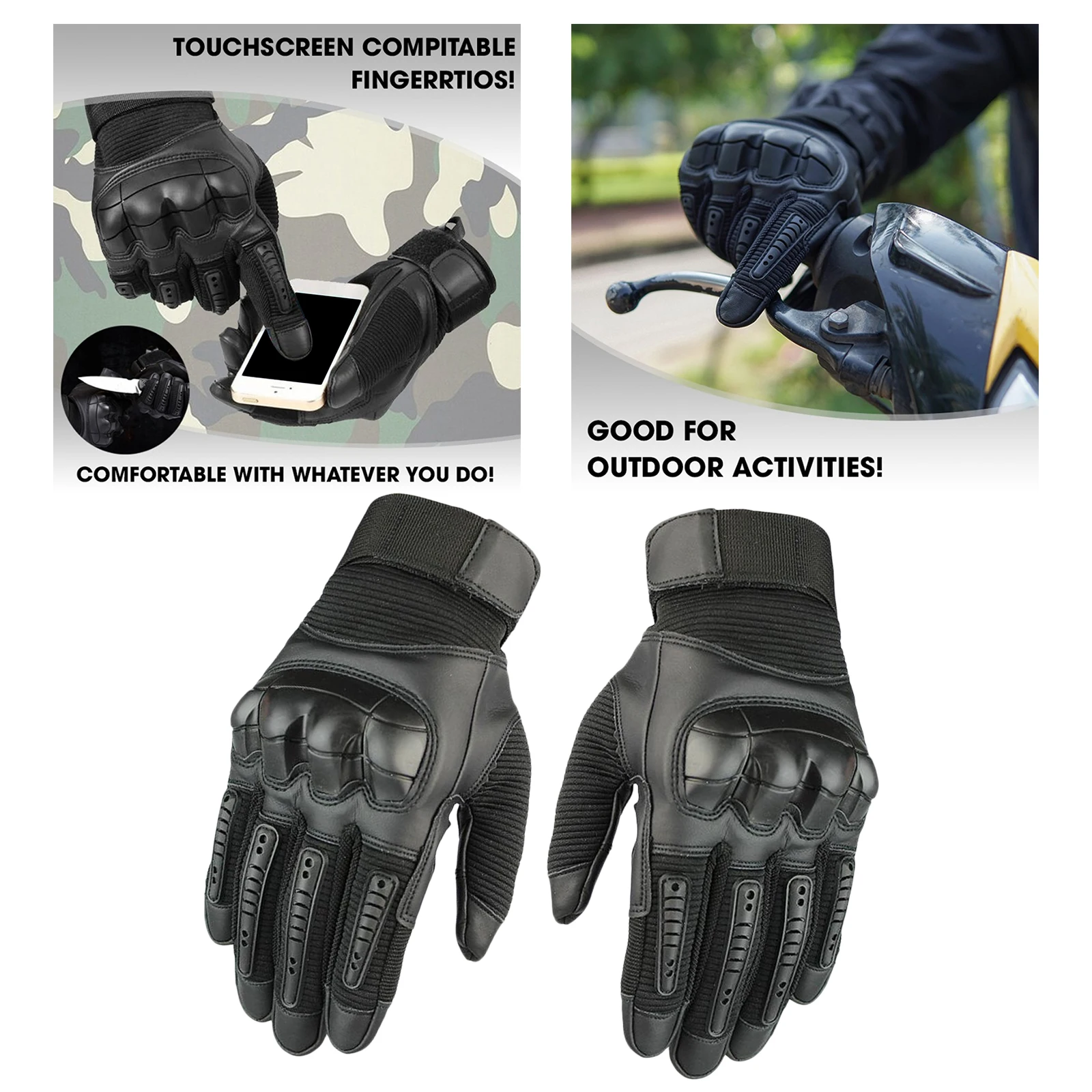 

Motorcycle Tactical Gloves Unisex Non- Silicone Gel Padded Gloves for Camping Hiking Climbing Hunting Cycling Riding Sports