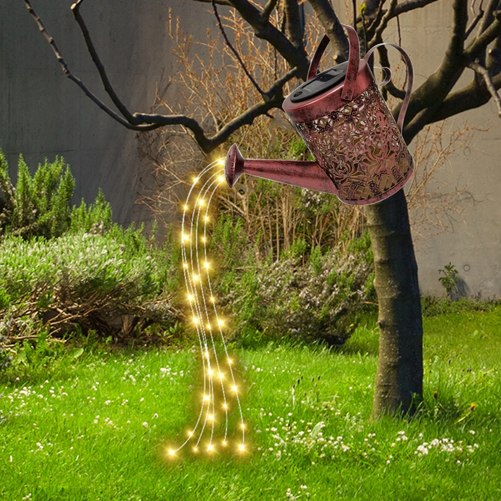 

Светодиодный светильник для чайника на солнечной батарее, Сказочная лампа из кованого железа для полива цветов, для улицы, сада, двора, парк...