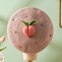 sweet apricot pink beret manual wool felt cap wool peach painter joker bonnet