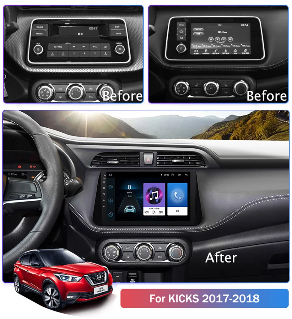 Автомагнитола для Nissan Kicks 2017-2018 с функциями мультимедиа, видеоплеера, навигации GPS, Android 8.1, аксессуарами SWC, BT, WIFI, седан, без DVD.
