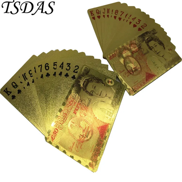 UK Елизаветы фунт Стиль позолоченный игральные карты для покера полный Цвет