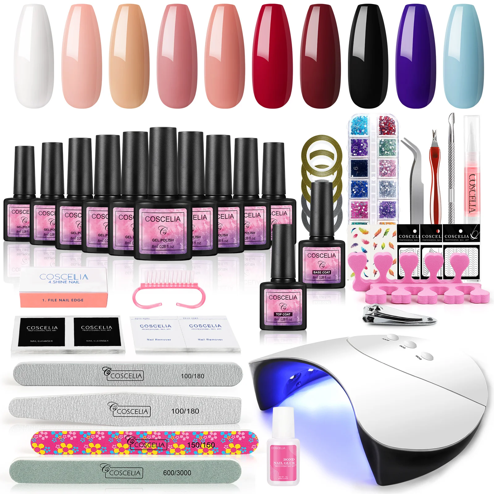 Набор для маникюра COSCELIA с УФ-светодиодной лампой и 10 шт. гель-лаков | Красота
