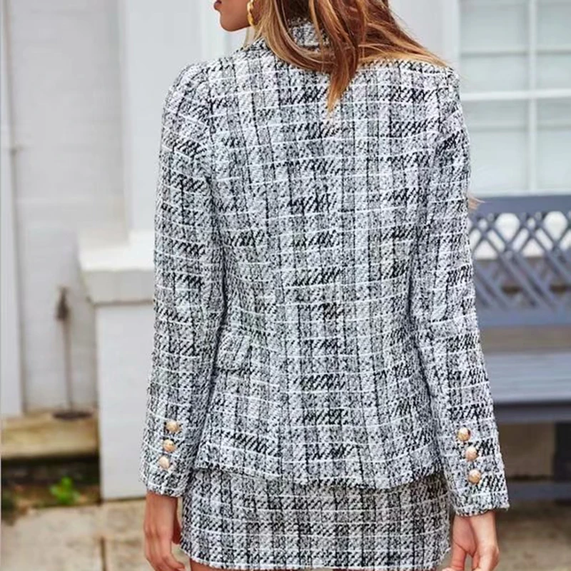 Bella philosophy Women New Double Breasted Blazers Jackets Vintage Zipper Female Tweed Sets Street Wear Suits Casual OL Bottoms