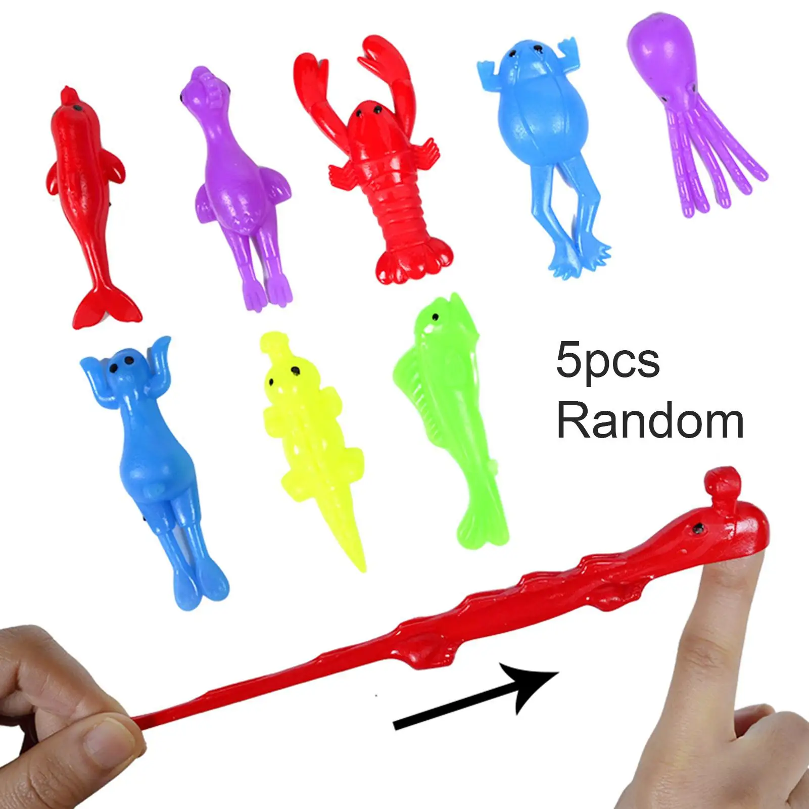 

5Pcs Novelty Hand Catapulted Walls Joke Finger Toys Stretchy Flying Laugh Sticky Cartoon Marine Animals Serie Toys Non-toxic