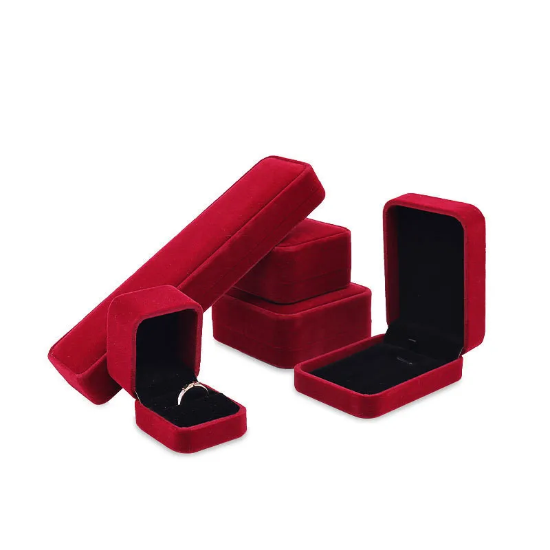 

Velvet Jewelry Box Wedding Ring Storage Case Red Long Chain Organizer Lady Jewelry Gift Box Bracelet Holder Earring Box