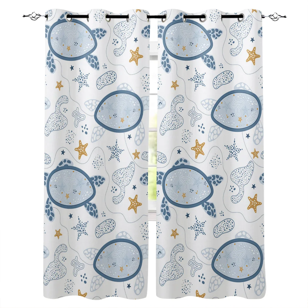 Морская жизнь в виде морской звезды черепаха морские белые занавески на окна с